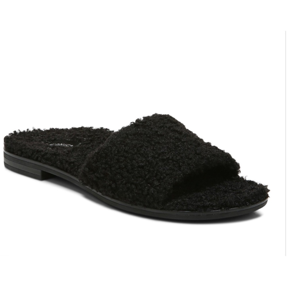 Vionic Black Sherpa Slide Sandal